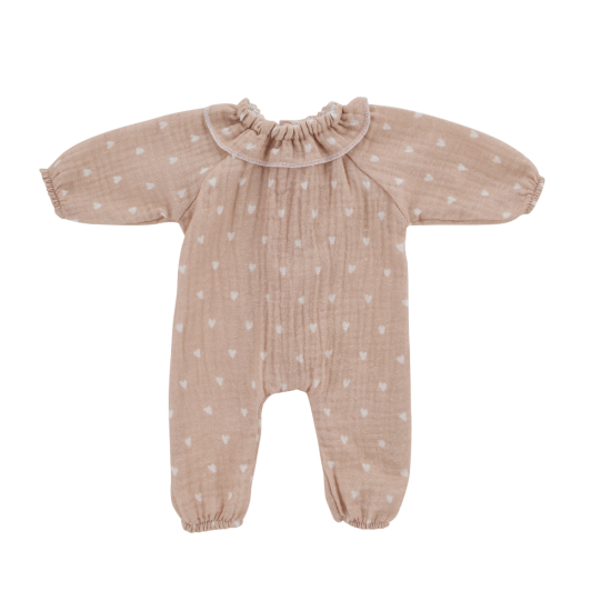 Combi avec col pour poupée | Beige petits coeurs