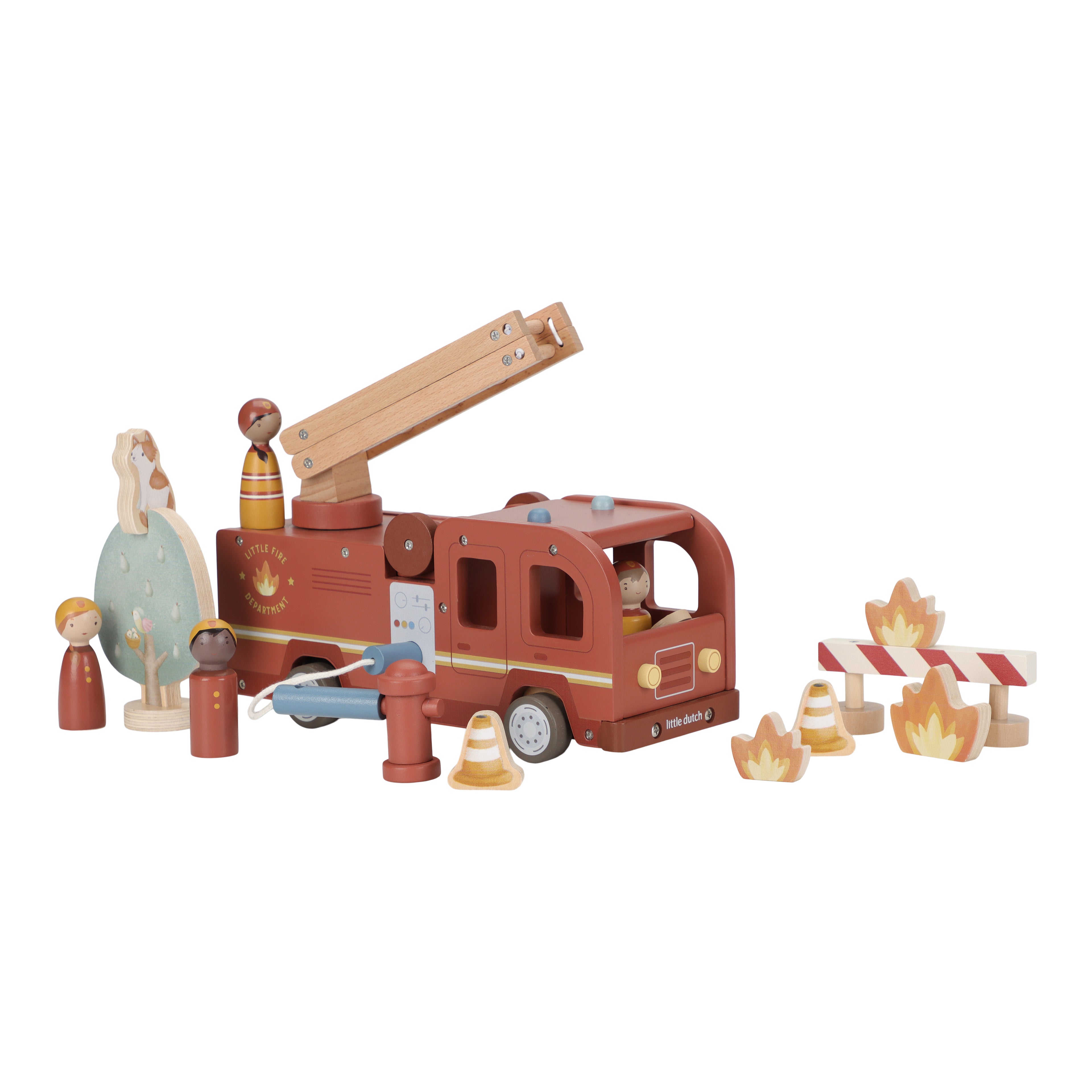Camion de pompiers et accessoires en bois