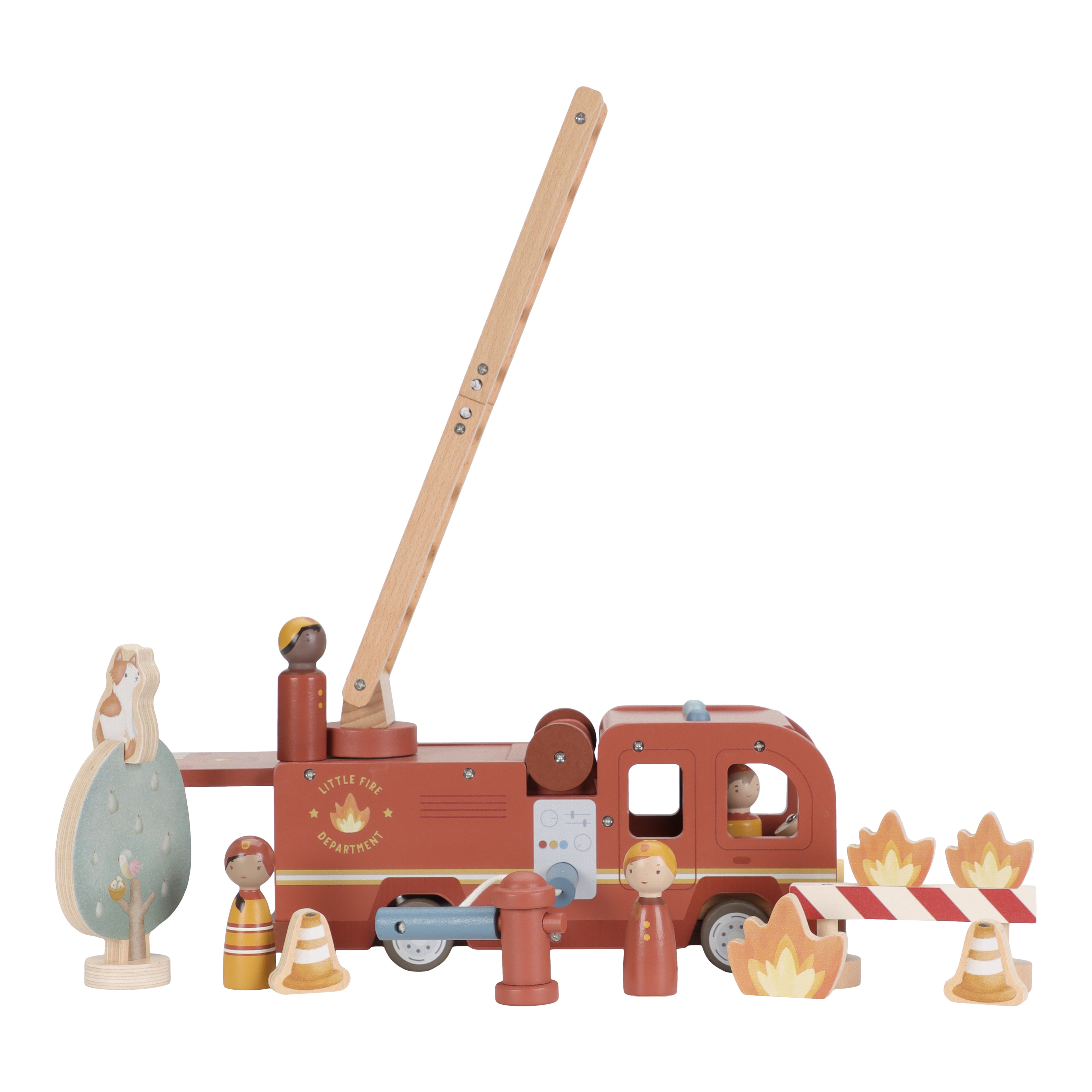 Camion de pompiers et accessoires en bois