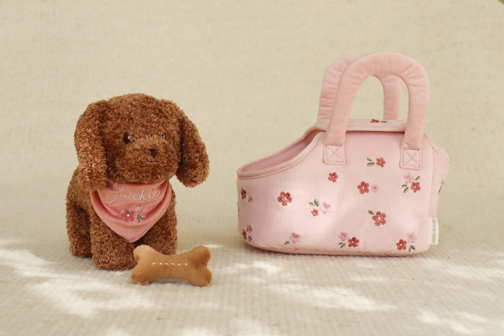 Peluche chien avec sac de transport | Jackie