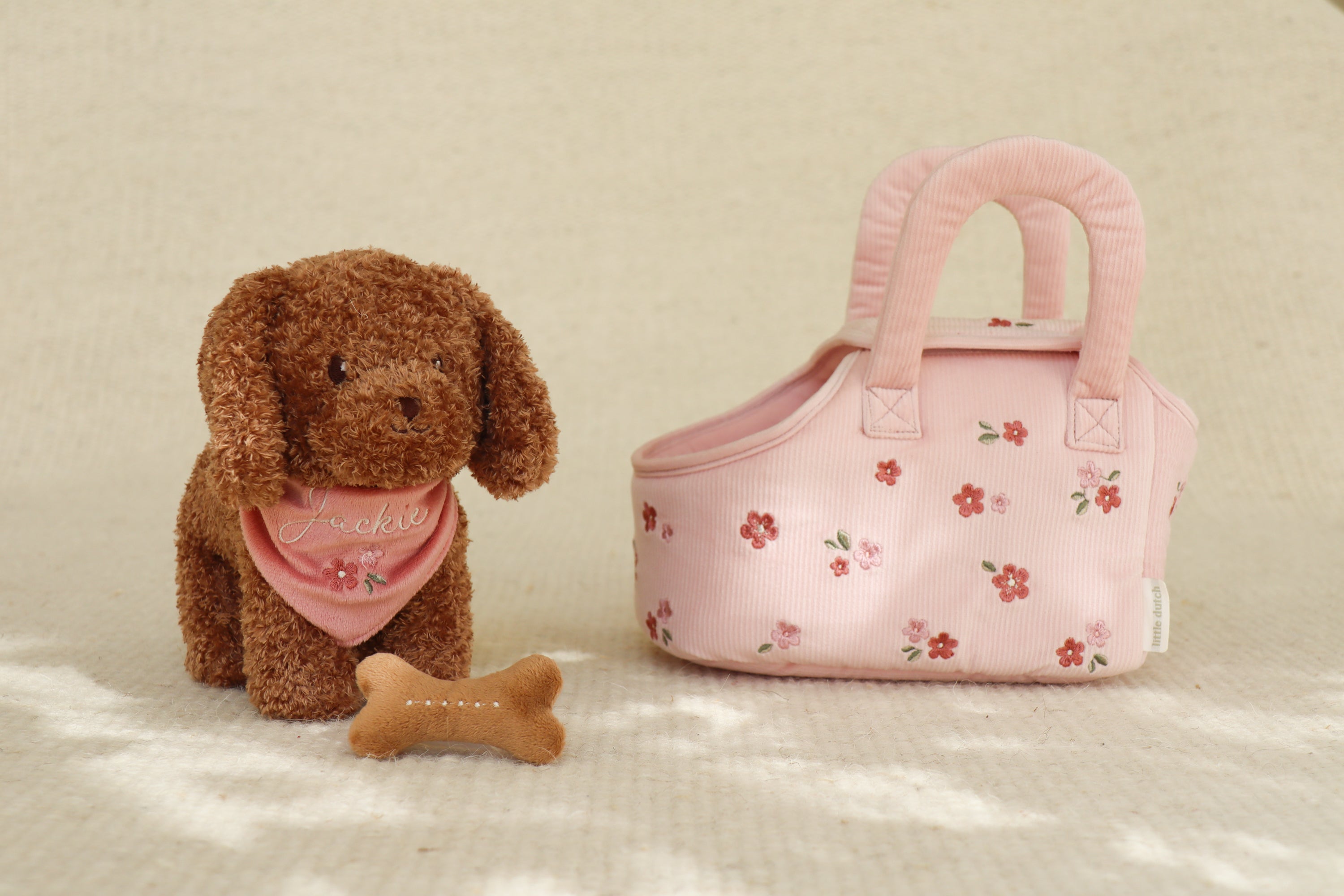 Peluche chien avec sac de transport | Jackie