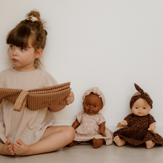 Bandeau pour poupée | Beige petits coeurs