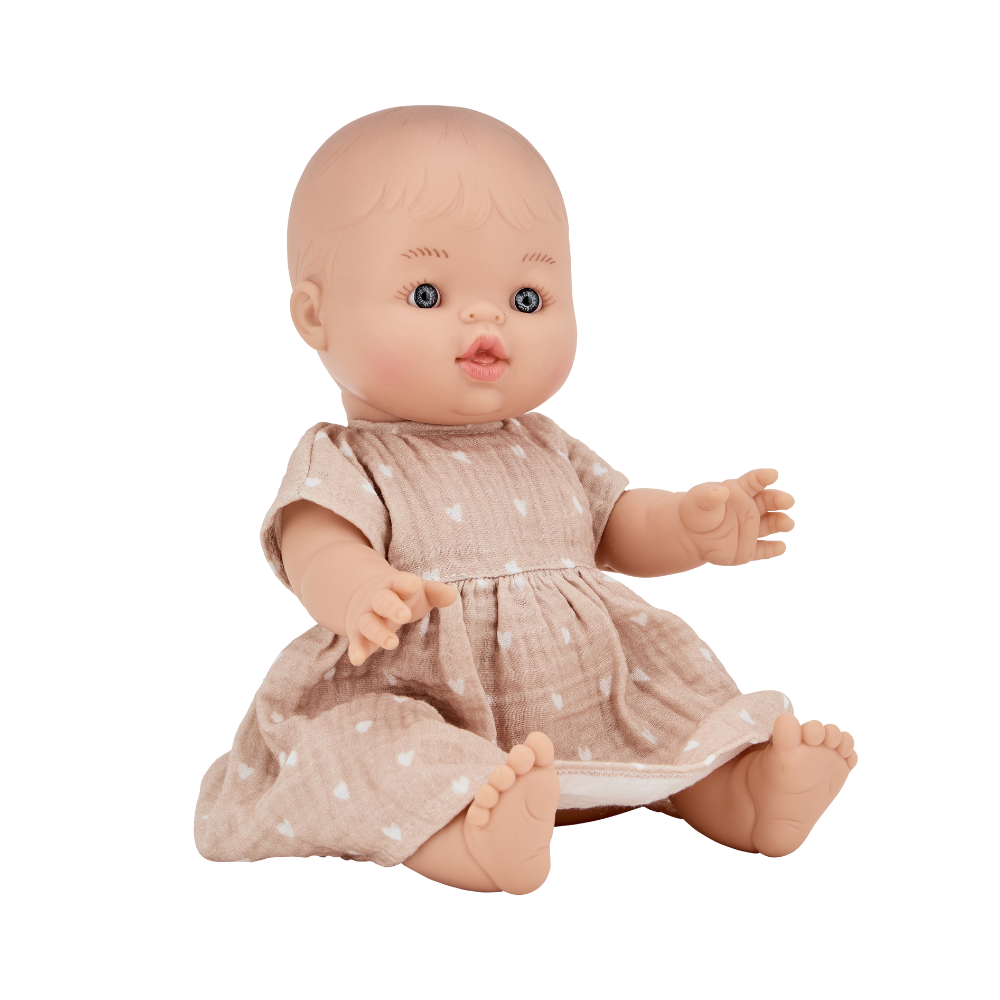 Robe pour poupée | Beige petits coeurs