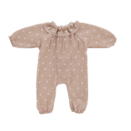 Combi avec col pour poupée | Beige petits coeurs