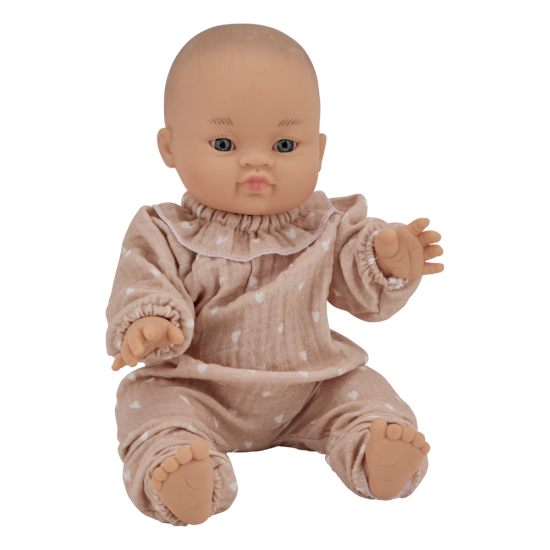 Combi avec col pour poupée | Beige petits coeurs